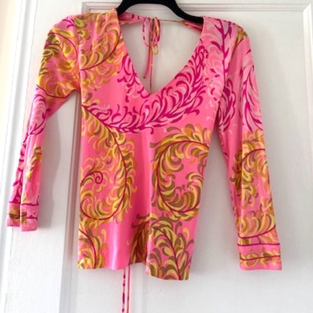 Emilio Pucci Open Back Floral Printed Silk Jersey Crop Top Summer Resortwear
